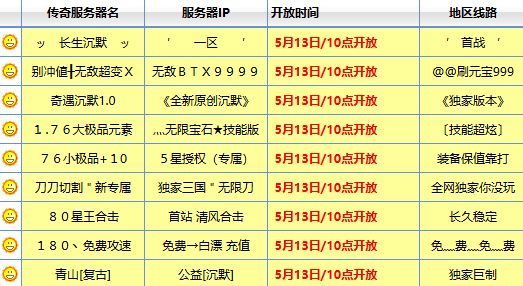 新开服时刻表
